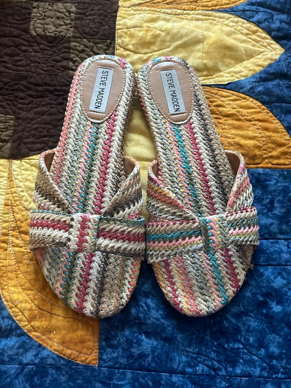 Steve Madden Pink Teal Natural Woven Slide